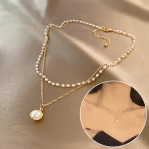 Summer Double-layer Pearls Necklace INS Fashion Clavicle Chain Necklace Jewelry For Beach